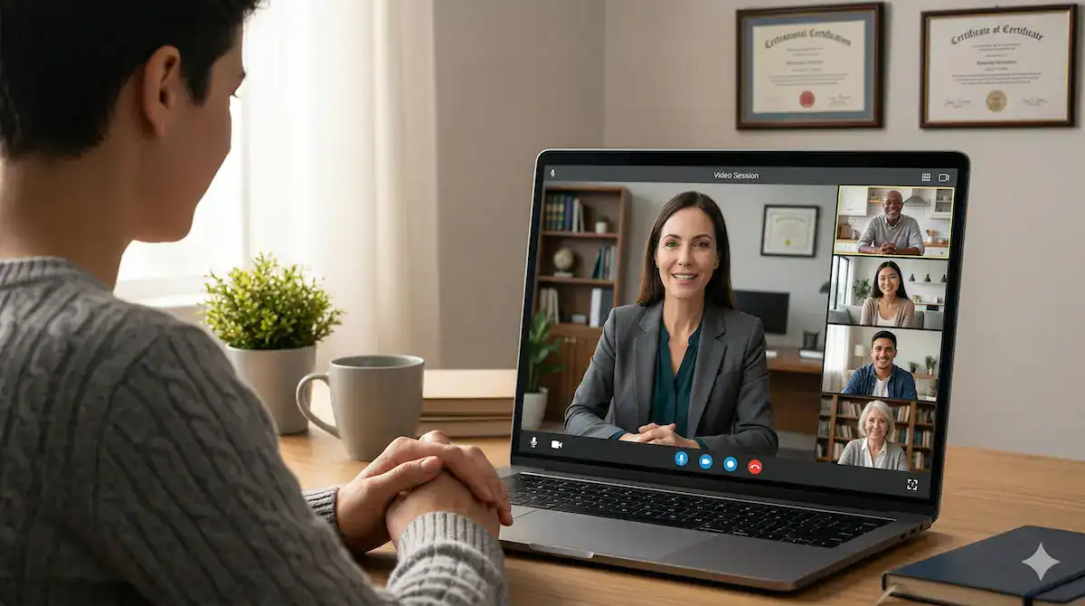 Virtual therapy education session with a licensed counselor at Broadway Counseling Services of Denver.